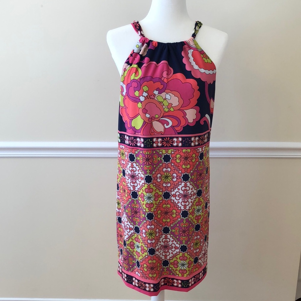 Trina Turk Sleeveless Blue and Pink Pattern Dress Size 6 EUC